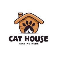 kattenhuis logo ontwerp vector met illustratie van moeder kat en kitten in het huis voor dierenwinkel dierenverzorging