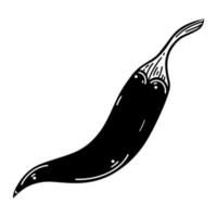 hete peper vector pictogram. handgetekende illustratie geïsoleerd op een witte achtergrond. rode chilipepers met steelgravure. monochrome doodle, schets van een pittige groente. monochroom culinair concept.