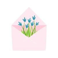 roze open envelop met bloemen. schattige voorraad vectorillustratie in shabi chique stijl, eenvoudige cartoon stijl. mailinglijst ontwerpelement. isoleren op een witte achtergrond. vector