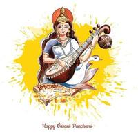 Indiase god Saraswati maa op vasant panchami religieus kaartontwerp vector