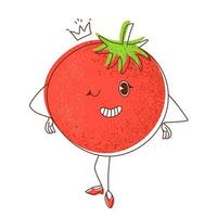 zelfverzekerde tomaat meisje karakter knipoogt old school cartoon stijl sticker. illustratie geïsoleerd op een witte achtergrond. vector