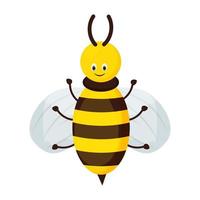 schattig, schattig bijenkarakter in beeldverhaalstijl die op witte achtergrond wordt geïsoleerd. lachende honingbij, insect. kinderachtig insect met strepen. . vector illustratie