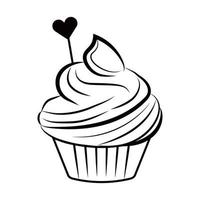 cupcake silhouet, lijn kunstobject, reclame illustraties geïsoleerd op een witte achtergrond. zoet dessert, valentijnsviering. creatief ontwerp. vector illustratie