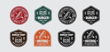 vintage logo minimalis hamburger en hotdog voor eten en café vector