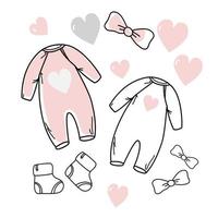 set van hand getrokken babymeisje. cartoon schets stijl doodle voor pictogram, banner. elementen kleine meisjes kleding. vector
