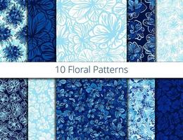 vector set van naadloze patronen met blauwe bloemen