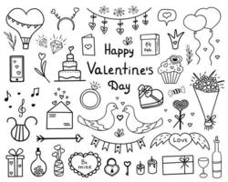 Valentijnsdag ingesteld. liefde pictogrammen. illustratie voor afdrukken, achtergronden, covers, verpakkingen, wenskaarten, posters, stickers, textiel, seizoensontwerp. geïsoleerd op een witte achtergrond. vector