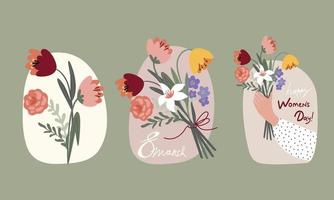set illustraties van lenteboeketten met bloemen voor internationale vrouwendag vector