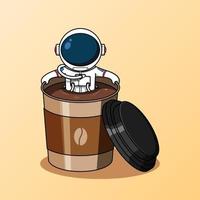 schattige astronaut onderdompelen in koffiekopje illustratie vector