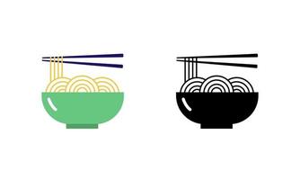 noedels icoon. een kom noedels en eetstokjes. Chinese en Aziatische traditionele keuken. logo illustratie. zwarte vaste stof en kleur vector iconen geïsoleerd op een witte achtergrond.