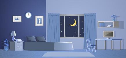 kamerdecoratie van slaapkamer met gradiëntontwerp in de nacht vector