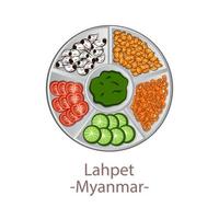 bovenaanzicht van populair eten van asean national, laphet, in cartoon vector