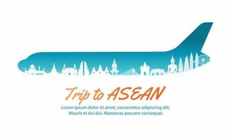 ASEAN-oriëntatiepunt binnen met vliegtuigvorm in conceptkunst door silhouetstijl vector