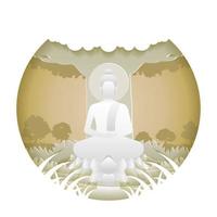 heer van Boeddha meditatie zit op lotusbloem met papierkunstontwerp vector
