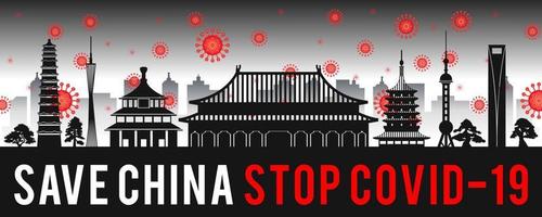 concept art met coronavirus vliegt over bezienswaardigheden van china vector