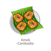 bovenaanzicht van populair eten van asean national, amok, in cartoon vector