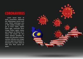 coronavirus vliegt over kaart van Maleisië binnen nationale vlag vector