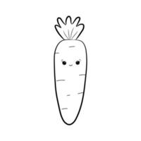 schattige kawaii wortel met blij gezicht. eenvoudige hand getrokken wortel geïsoleerd op een witte achtergrond. doodle stijl. vector illustratie