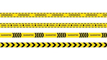 coronavirus gele strepen. gevaar tape symbolen vector illustratie. waarschuwingsregel