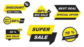 verkoop tags collectie. speciale aanbieding verkoop banner set. beste aanbiedingsprijs en badgeontwerp voor grote verkoopprijzen