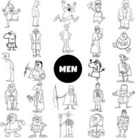 zwart-wit cartoon mannen stripfiguren grote set vector