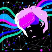 neon futuristische menselijke hoofdkunst met volledig meeslepende virtual reality-headset. vr-bril, augmented reality. vector