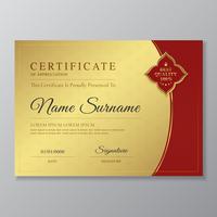 Gouden en rood certificaat en diploma van appreciatieluxe en de moderne vectorillustratie van het ontwerpmalplaatje vector