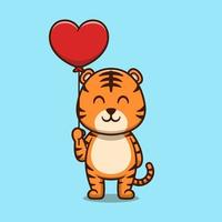 schattige tijger met liefde ballon cartoon pictogram illustratie vector