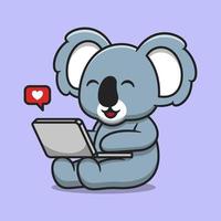 schattige koala bezig met laptop cartoon vector pictogram illustratie