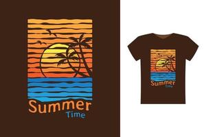 zomertijd kunstontwerp, prachtige zonsondergang op het strand, kleurrijk, silhouetpalmboom, om af te drukken op t-shirt en merchandise vector