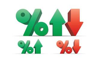 percentage met pijlen omhoog en omlaag geïsoleerd op een witte achtergrond. hoge kwaliteit 3D-rendering. vectorillustratie. vector