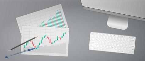 het concept van handel op de financiële beurs. blanco's met zakelijke grafieken, uptrend lijngrafiek, histogram en bullmarkt aandelennummers. vector. vector