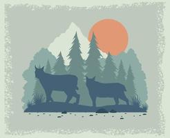 wilde wolven in landschap vector