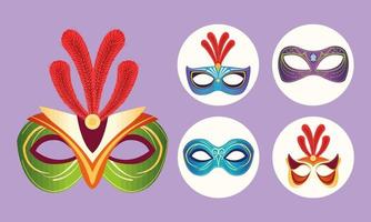 vijf mardi gras-maskers vector