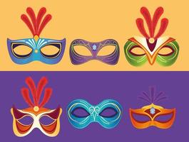 zes mardi gras-maskers vector