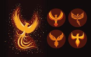 vijf phoenix vogels iconen