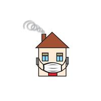 quarantaine teken. crestative symbool met huis, het dragen van een medisch masker en belettering blijf thuis, blijf veilig op een witte achtergrond. vector