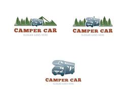 set van avontuur rv camper auto logo ontwerpsjabloon vector