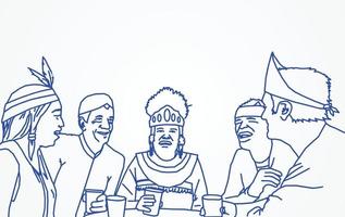 lineaire illustratie van multiculturele broederschap vermengd met een glimlach en gelach vector