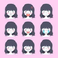 schattig meisje emoji sticker collectie vector