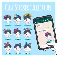 schattige jongen emoji sticker collectie vector