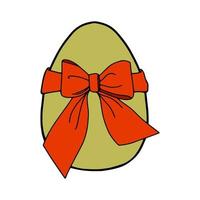 een paasei vastgebonden met een lint. een groen ei met een rode boog. platte illustratie. beeld voor de vakantie van heldere pasen. geschikt voor ansichtkaarten, decor, textiel. vectorillustratie vector