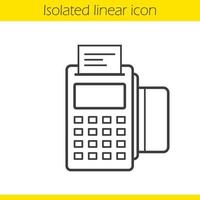 pos terminal lineaire pictogram. dunne lijn illustratie. contour symbool. winkel betaalterminal met cheque en creditcard. vector geïsoleerde overzichtstekening