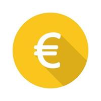 euro valutateken. platte ontwerp lange schaduw icoon. geldsymbool van de europese unie. vector silhouet illustratie