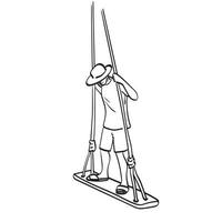 man staande op houten schommel illustratie vector hand getekend geïsoleerd op een witte achtergrond lijntekeningen.