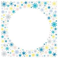 decoratief winterframe met handgetekende veelkleurige sneeuwvlokken met verloop met lege cirkel, sneeuw, swirl, blizzard, ontwerpelementen. kerst decor vector