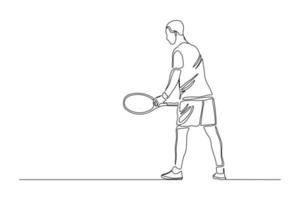 doorlopende lijntekening van een man die tennistoernooi speelt. enkele één lijn kunst van sport en gezonde levensstijl. vector illustratie