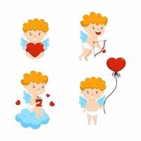 illustraties instellen met cherubijn. cupido met hartvormige bal. schattige engel voor valentijnsdag. 14 februari. vector