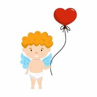 schattige engel houdt een hartvormige ballon vast. vectorillustratie voor Valentijnsdag. wenskaart. vector