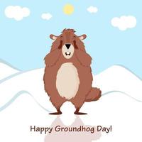 fijne groundhog-dag. de marmot sluit zijn ogen, bang voor zijn schaduw. vectorillustratie. vector